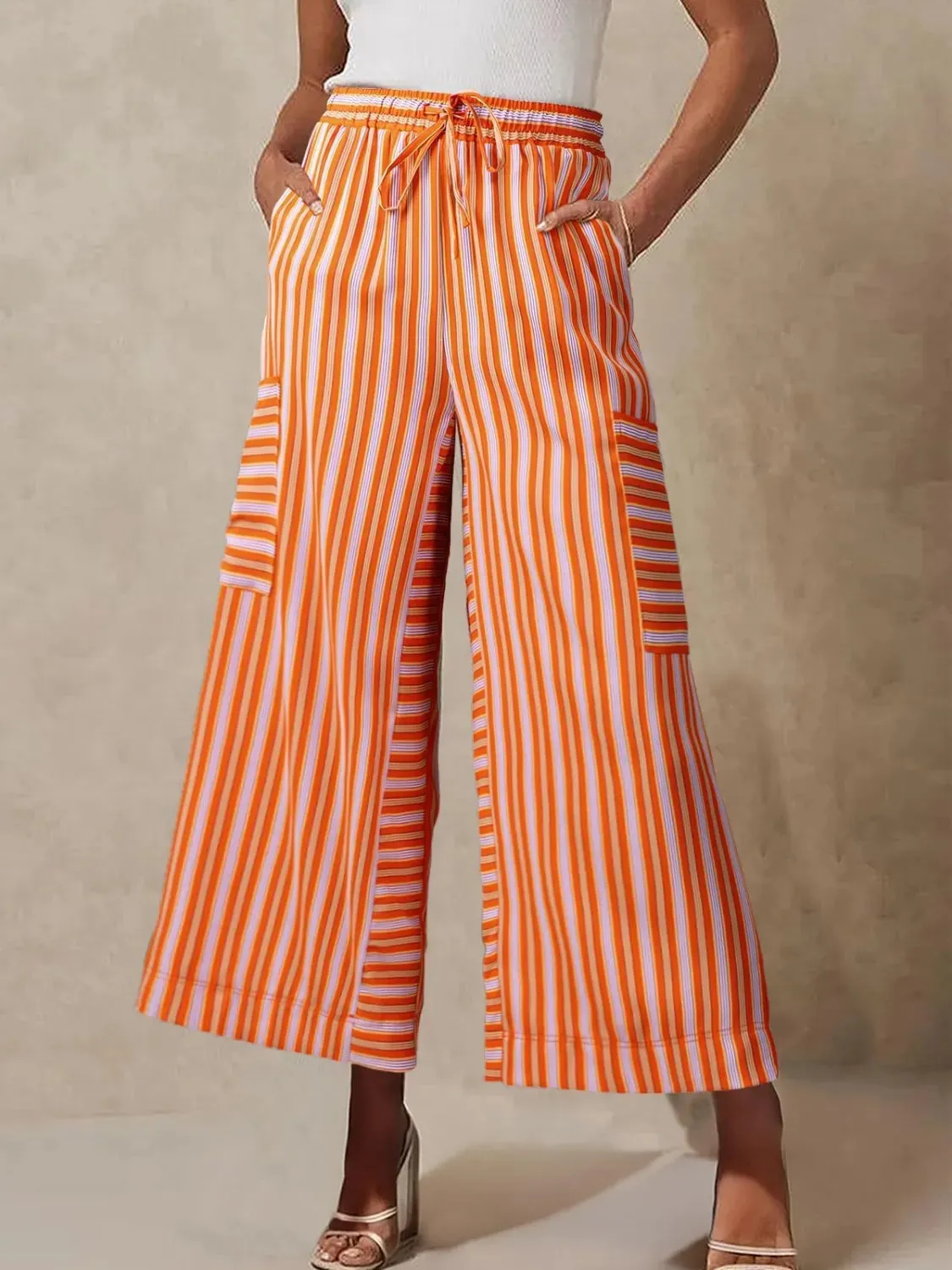 Contrast Striped Wide leg Pants S-2XL