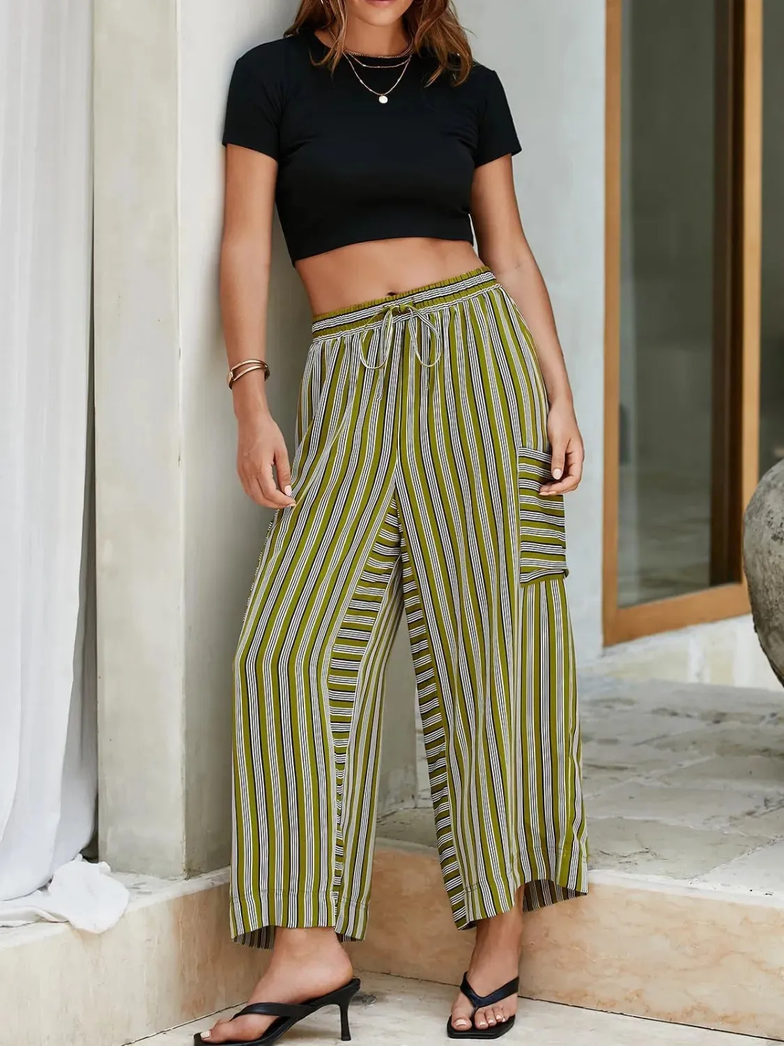 Contrast Striped Wide leg Pants S-2XL