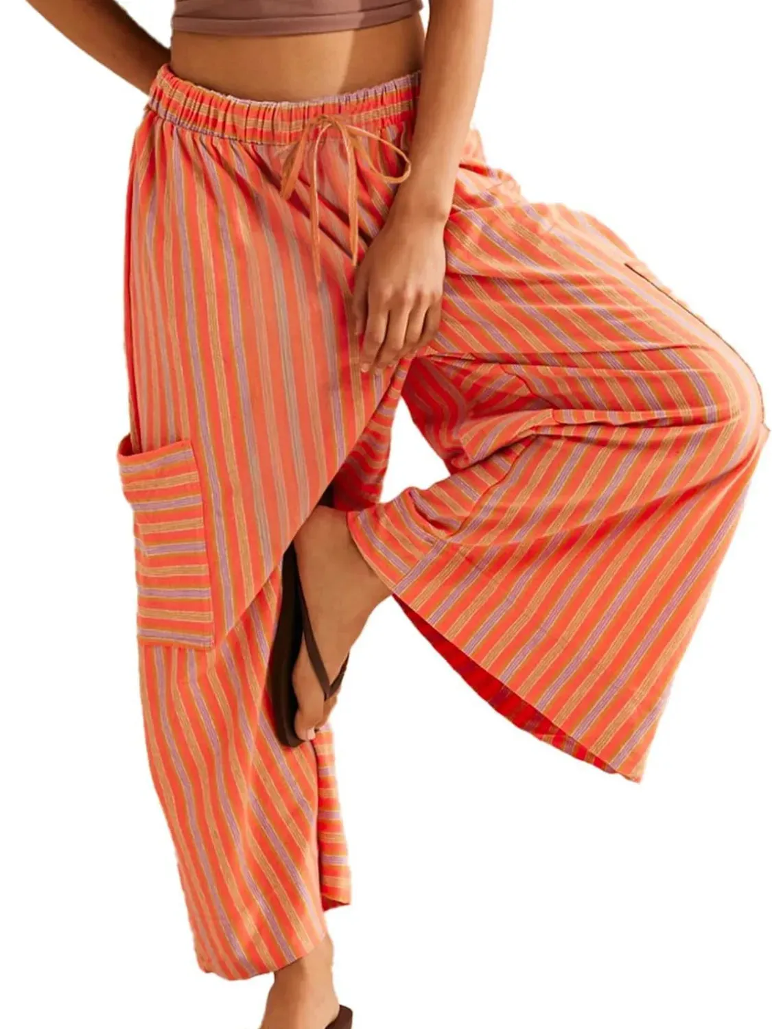 Contrast Striped Wide leg Pants S-2XL