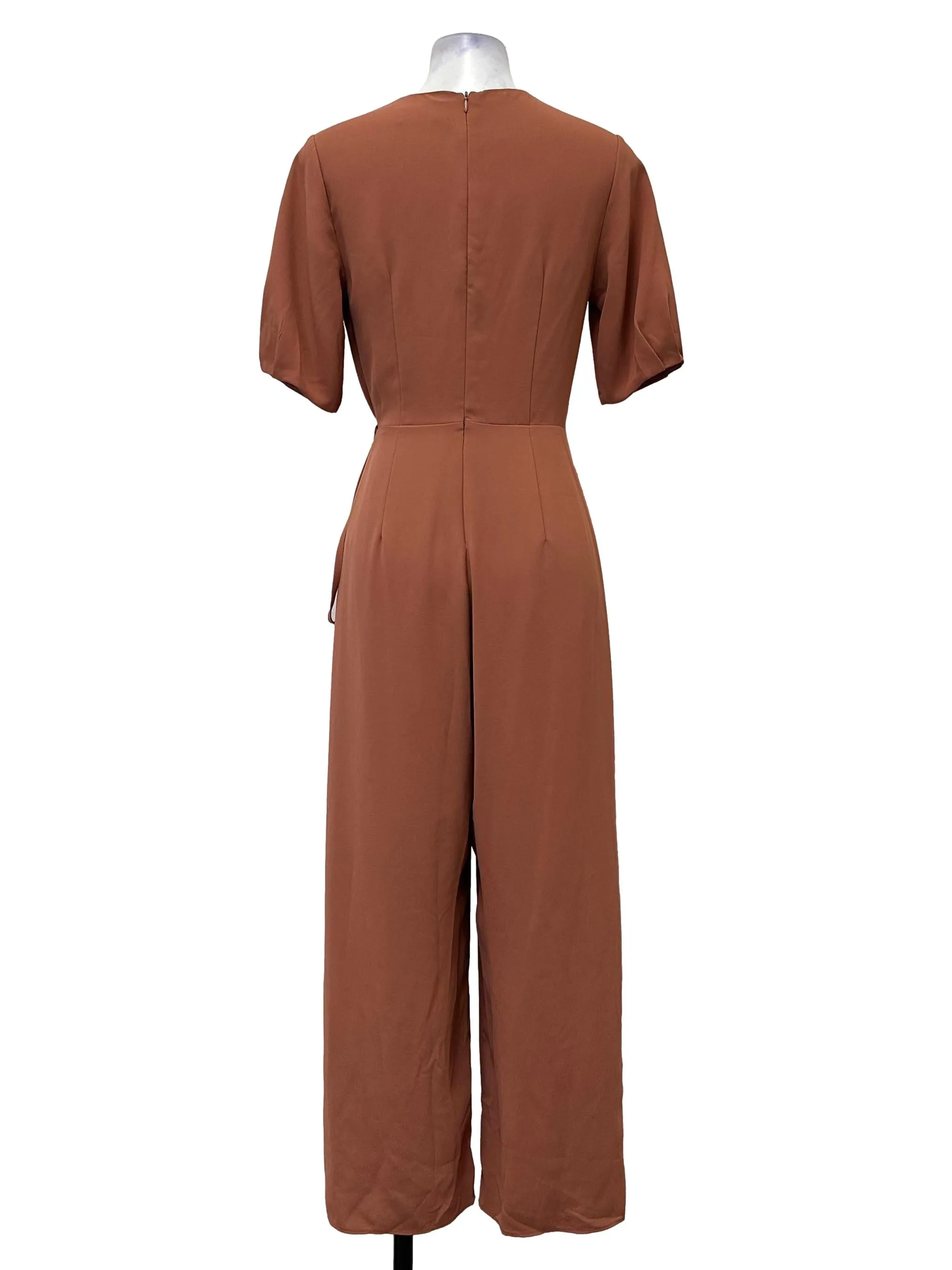 Coral Pink V Neck Apron Jumpsuit OSN