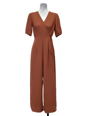 Coral Pink V Neck Apron Jumpsuit OSN