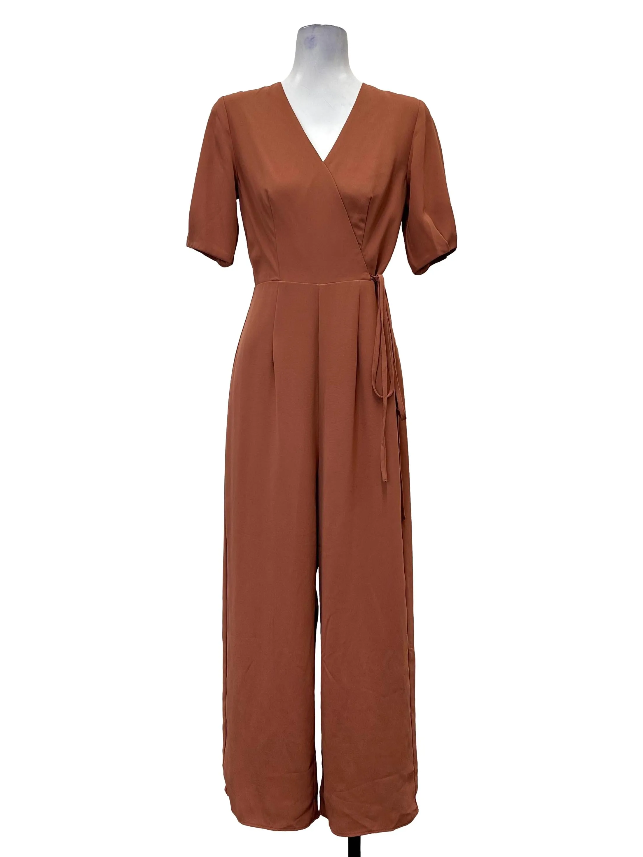 Coral Pink V Neck Apron Jumpsuit OSN
