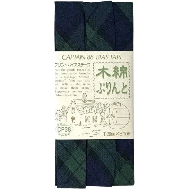 Cotton Bias Tape - Navy Plaid 3/4"