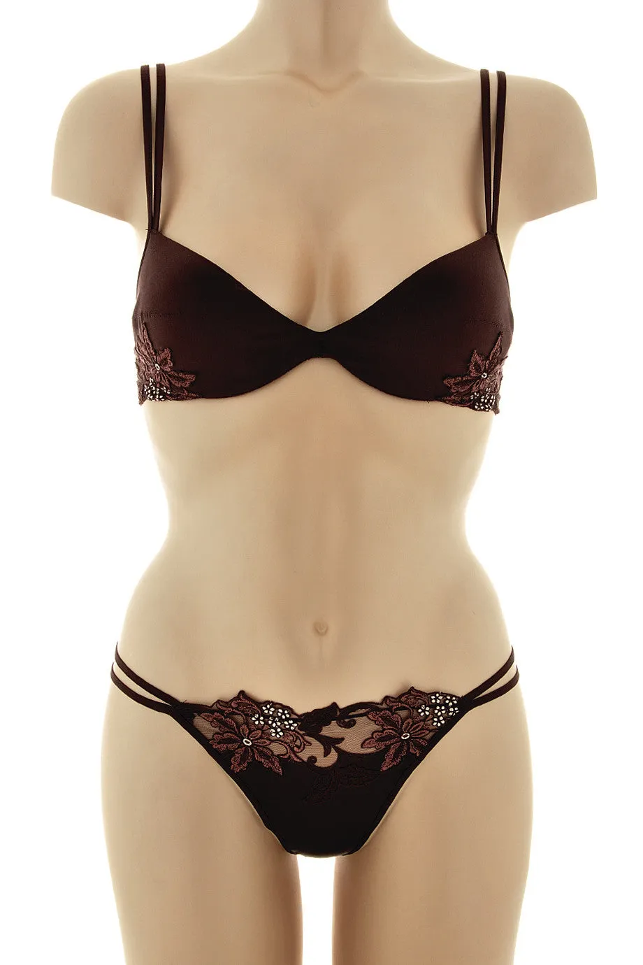 COTTON CLUB ROMANTIC Brown Lace Thong