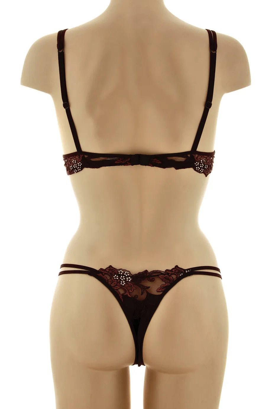 COTTON CLUB ROMANTIC Brown Lace Thong