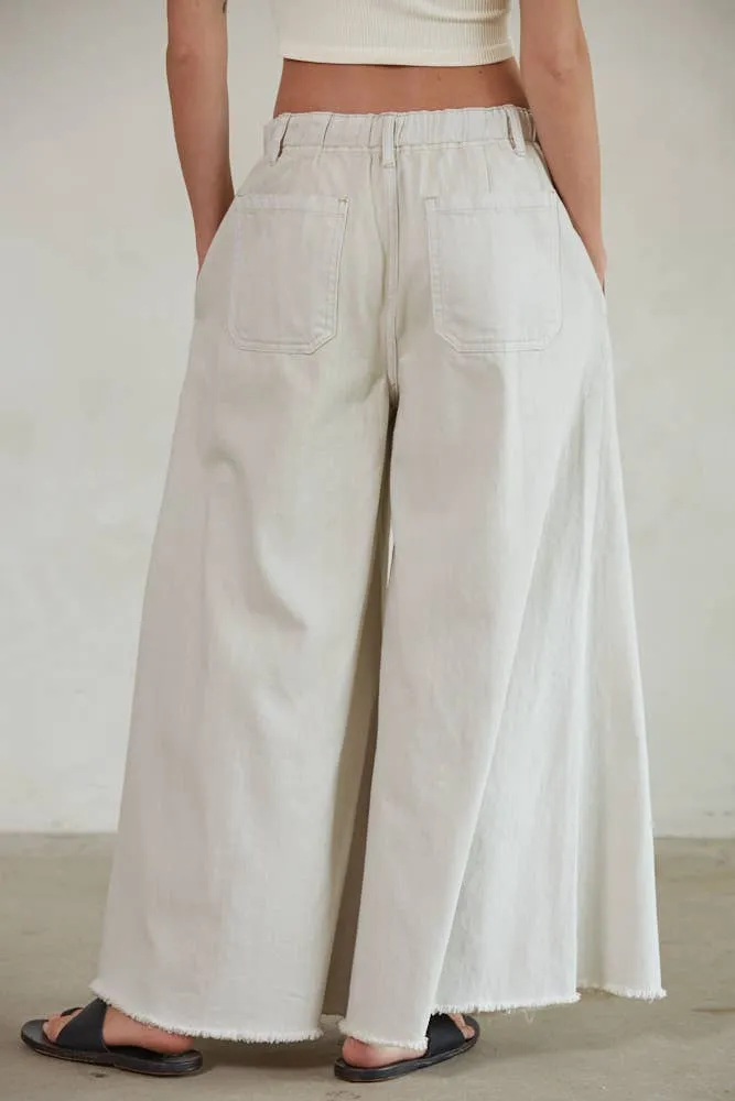 Cotton Denim Wide Leg Pants: Stone