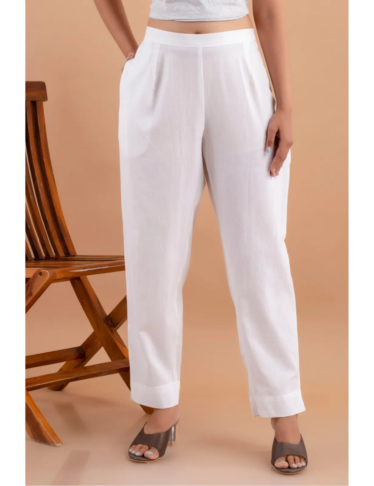 Cotton Flax Pants - White