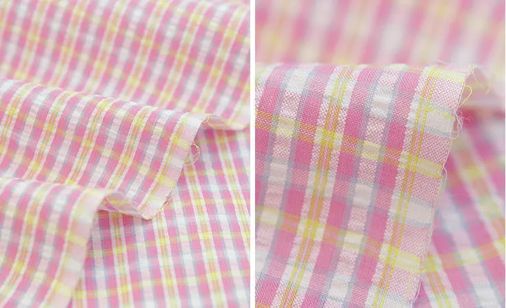 Cotton Seersucker 5 mm Plaid - Pink & Yellow - By the Yard (43 x 36") 51372