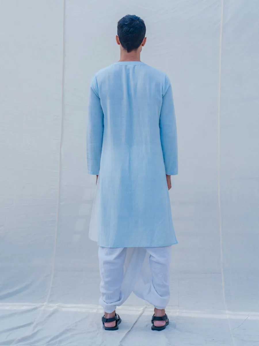 Cotton X Linen Aqua Blue Kurta with Tulip Dhoti set