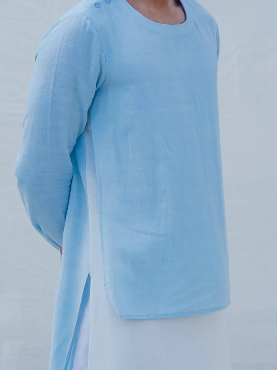 Cotton X Linen Aqua Blue Kurta with Tulip Dhoti set