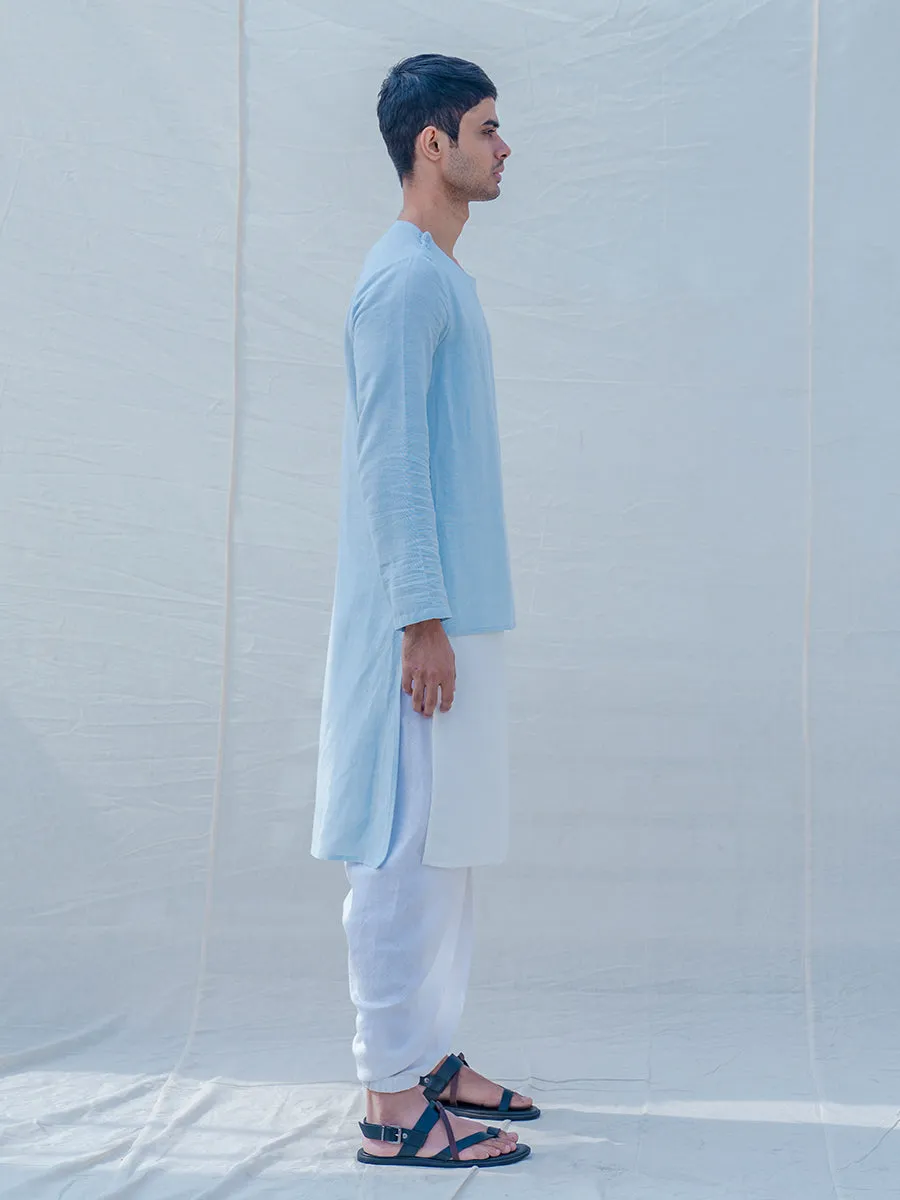 Cotton X Linen Aqua Blue Kurta with Tulip Dhoti set