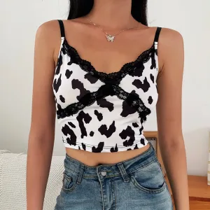 Cow pattern lace vest N092707