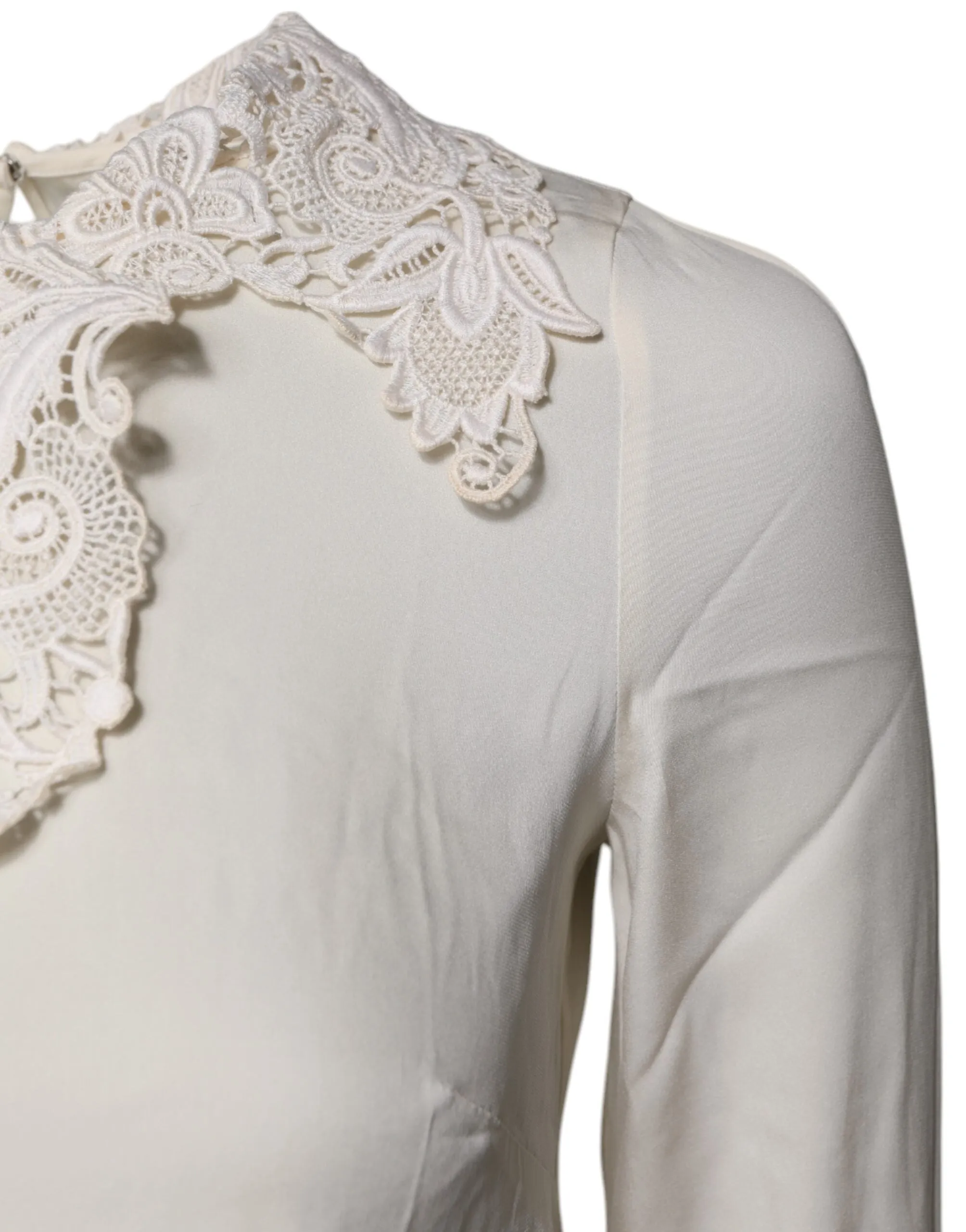 Cream Floral Lace Long Sleeves Blouse Top