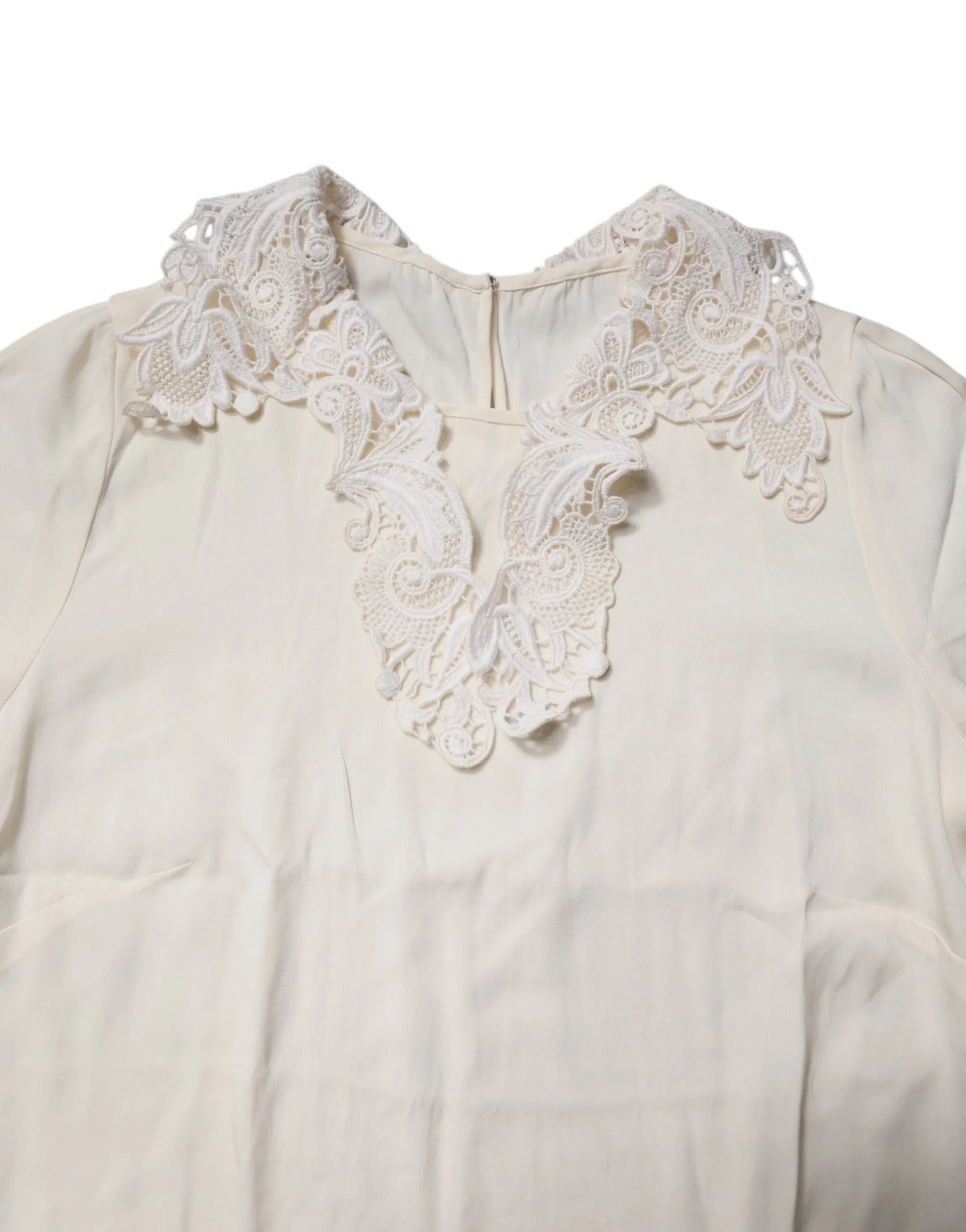 Cream Floral Lace Long Sleeves Blouse Top