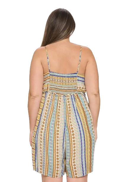 Cream Plus Size Spaghetti Strap Front Pocket Multi Romper - Pack of 6