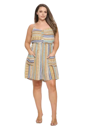 Cream Plus Size Spaghetti Strap Front Pocket Multi Romper - Pack of 6