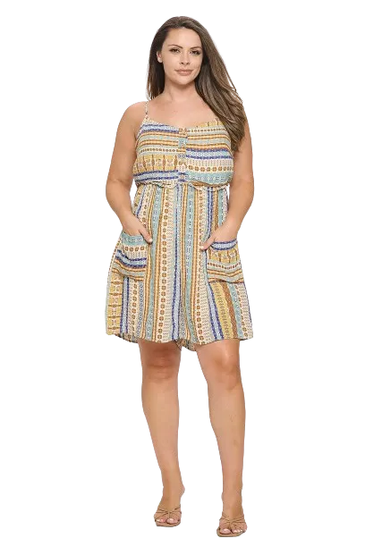 Cream Plus Size Spaghetti Strap Front Pocket Multi Romper - Pack of 6