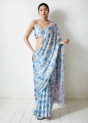 Cream Spun Silk Saree With Blouse Piece