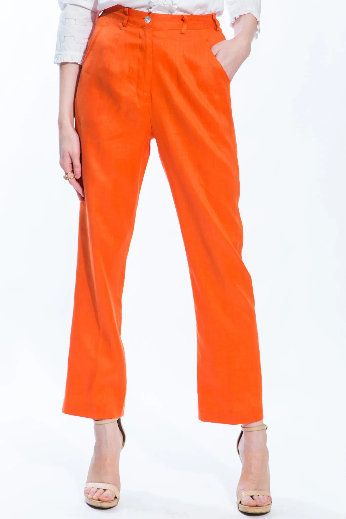 Cropped Linen Pants (Orange) Style 1150