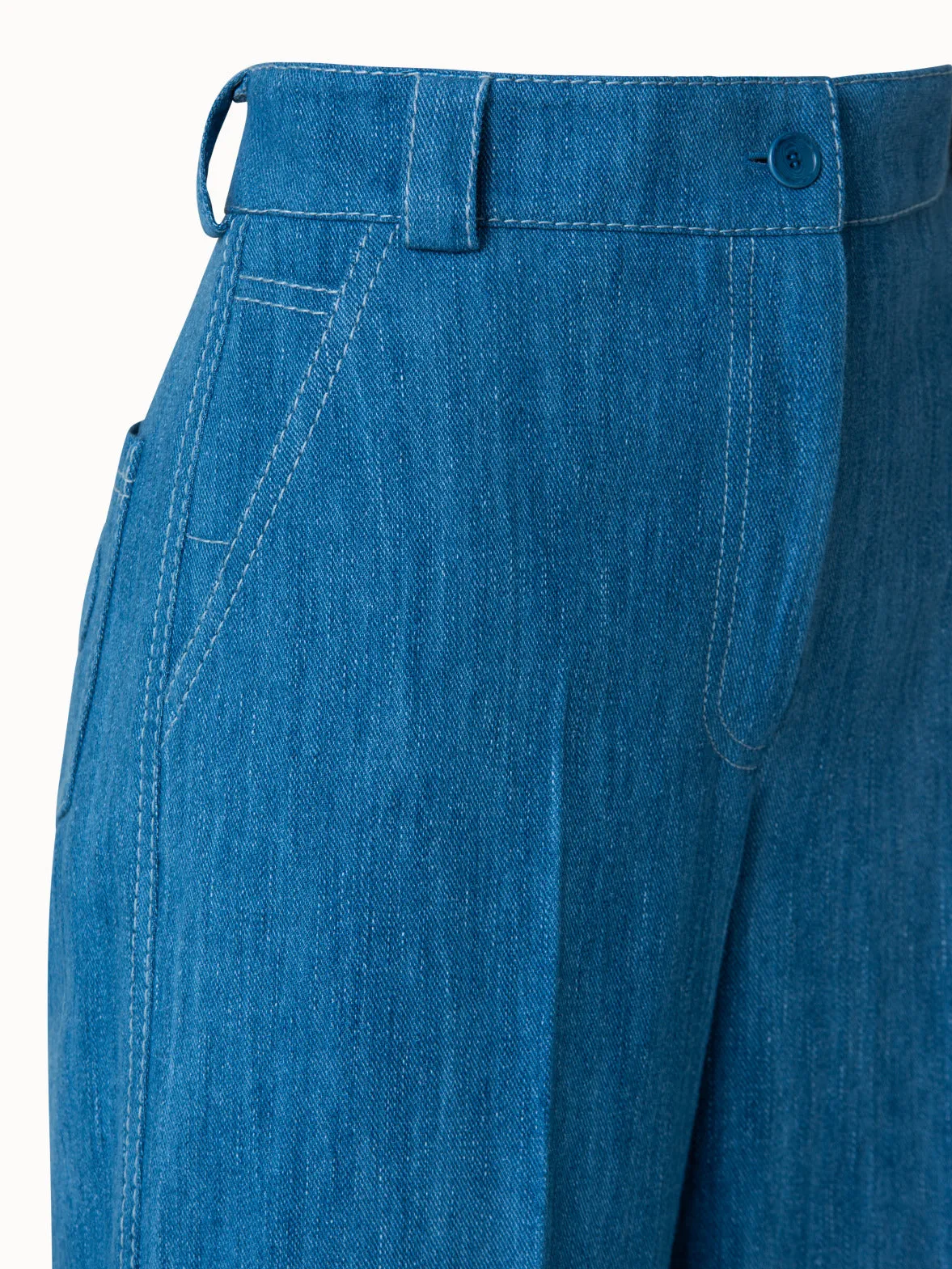 Cropped Wide Cotton Denim Stretch Pants