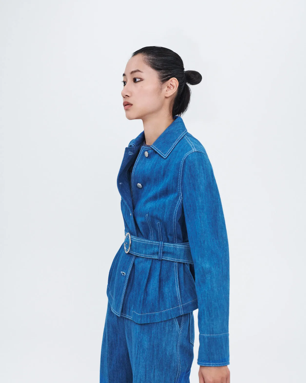 Cropped Wide Cotton Denim Stretch Pants