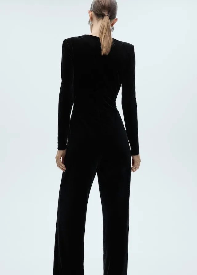 Crossed velvet jumpsuit - Black