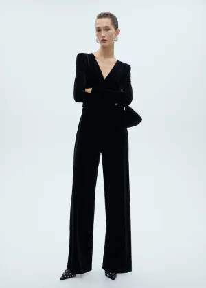 Crossed velvet jumpsuit - Black