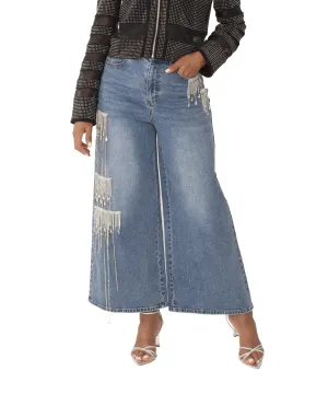 Crystal Cascade Wide-Leg Denim -82513