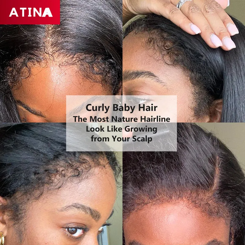 Curly Baby Hair Straight Crystal Lace Pre Plucked Glueless 13x6 Lace Front Wigs