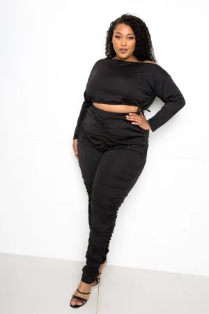 Curvy Ruched Leggings and Off Shoulder Crop Top