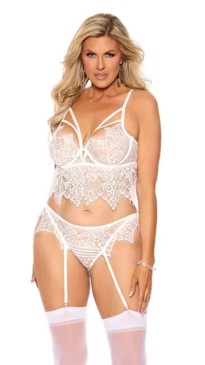 Curvy Seductive Eyelash Lace Cami & Garter Panty
