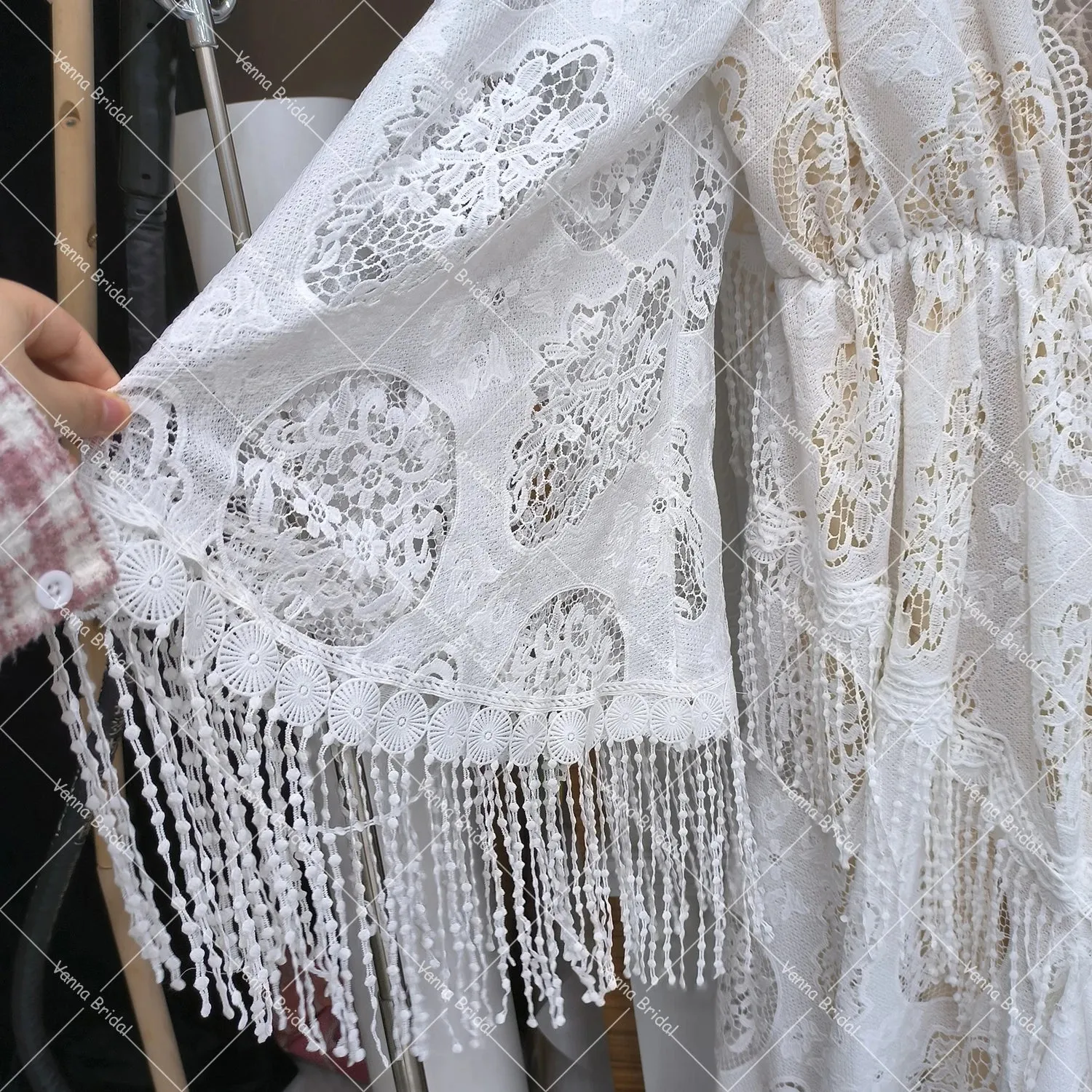 Customized Boho Lace Maternity Wedding Dress Beach Elopement Plus Size Long Flare Sleeves A Line Backless V Neck Bridal Gowns