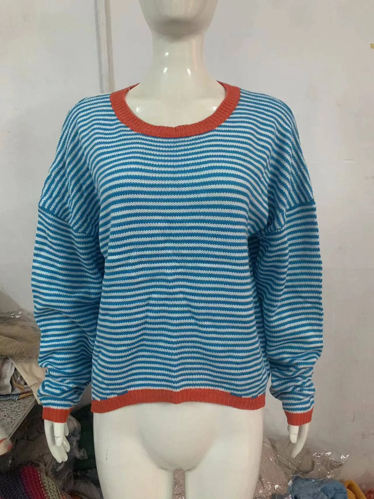 CWOSWL0811_ Long Sleeve Loose Neck Pullover Sweater: White / (XL) 1