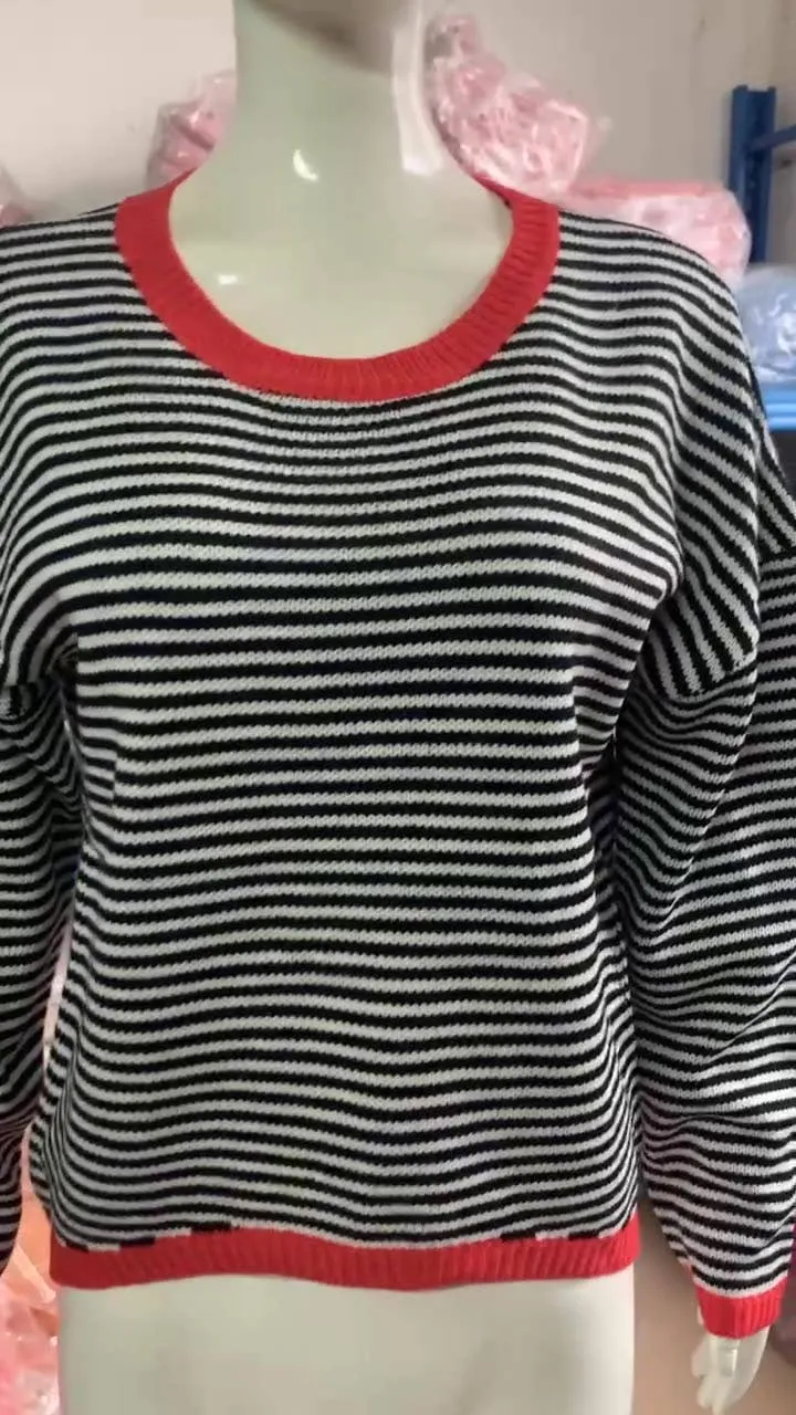 CWOSWL0811_ Long Sleeve Loose Neck Pullover Sweater: White / (XL) 1