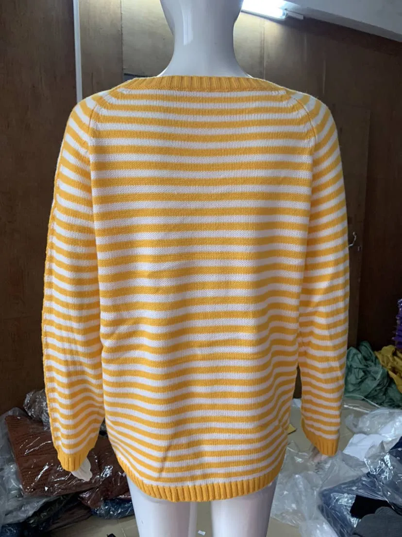 CWOSWL0811_ Long Sleeve Loose Neck Pullover Sweater: White / (XL) 1