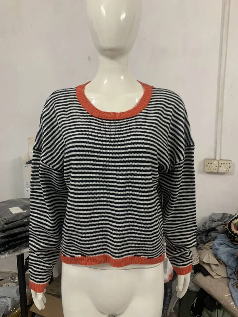 CWOSWL0811_ Long Sleeve Loose Neck Pullover Sweater: White / (XL) 1