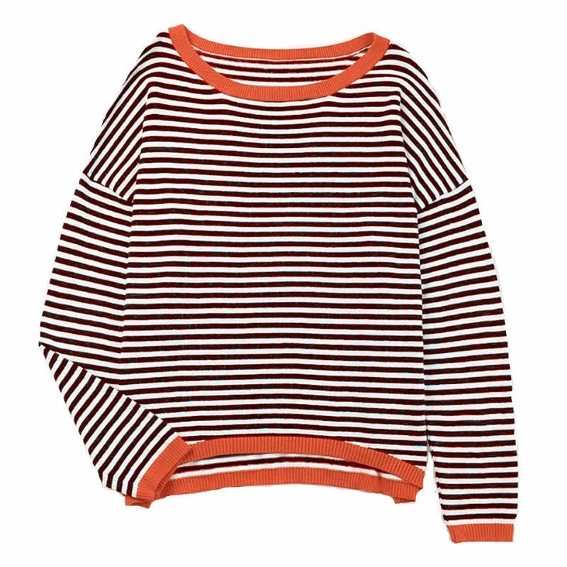 CWOSWL0811_ Long Sleeve Loose Neck Pullover Sweater: White / (XL) 1