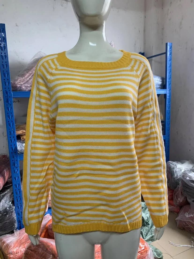 CWOSWL0811_ Long Sleeve Loose Neck Pullover Sweater: White / (XL) 1