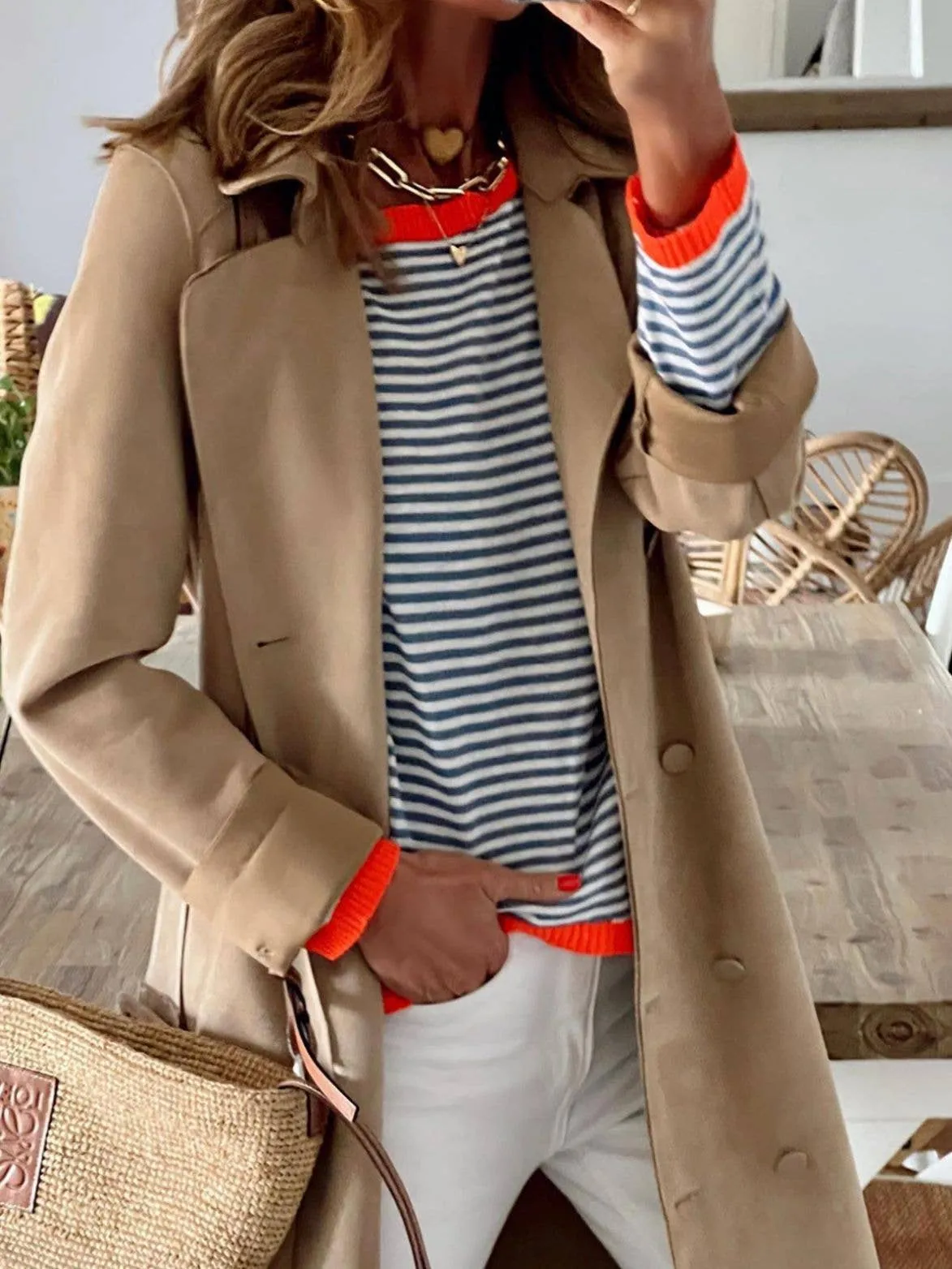 CWOSWL0811_ Long Sleeve Loose Neck Pullover Sweater: White / (XL) 1