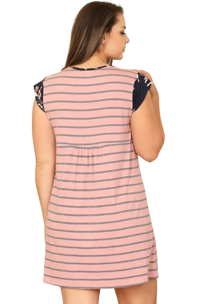 D. Pink Short Sleeve Contrast Floral Stripes Dress - Pack of 6