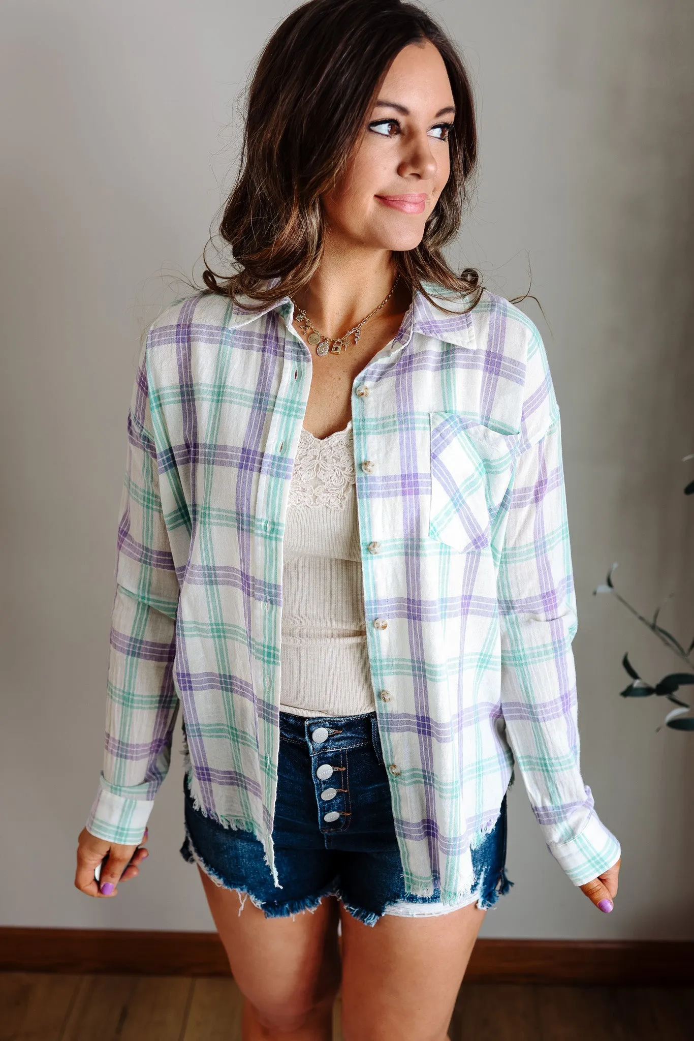 Dahlia Plaid Shirt - Ecru/Purple