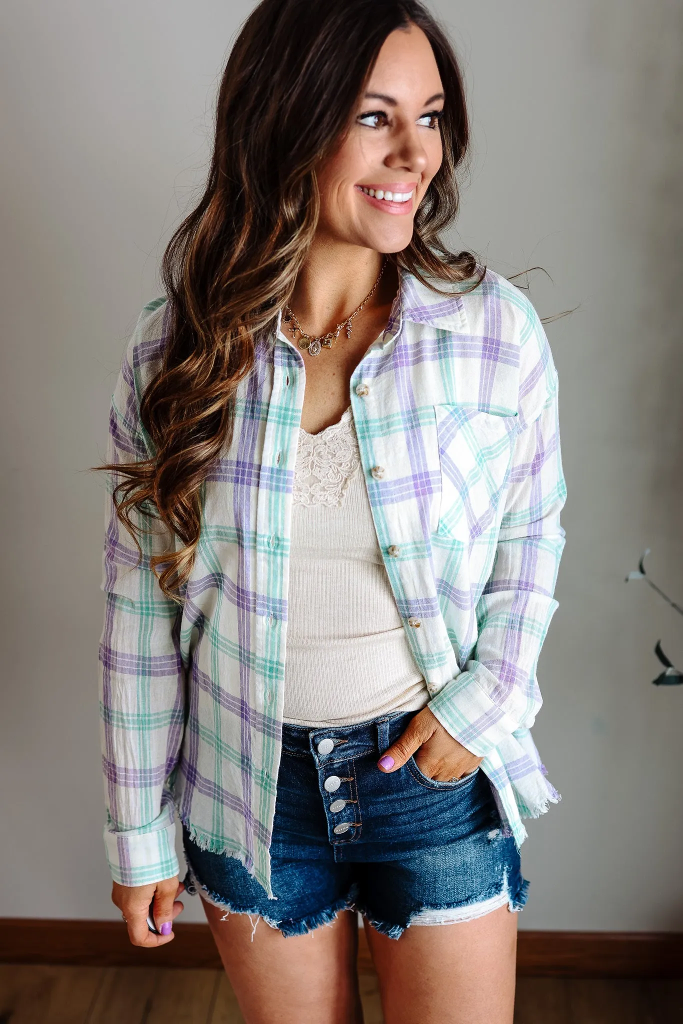 Dahlia Plaid Shirt - Ecru/Purple