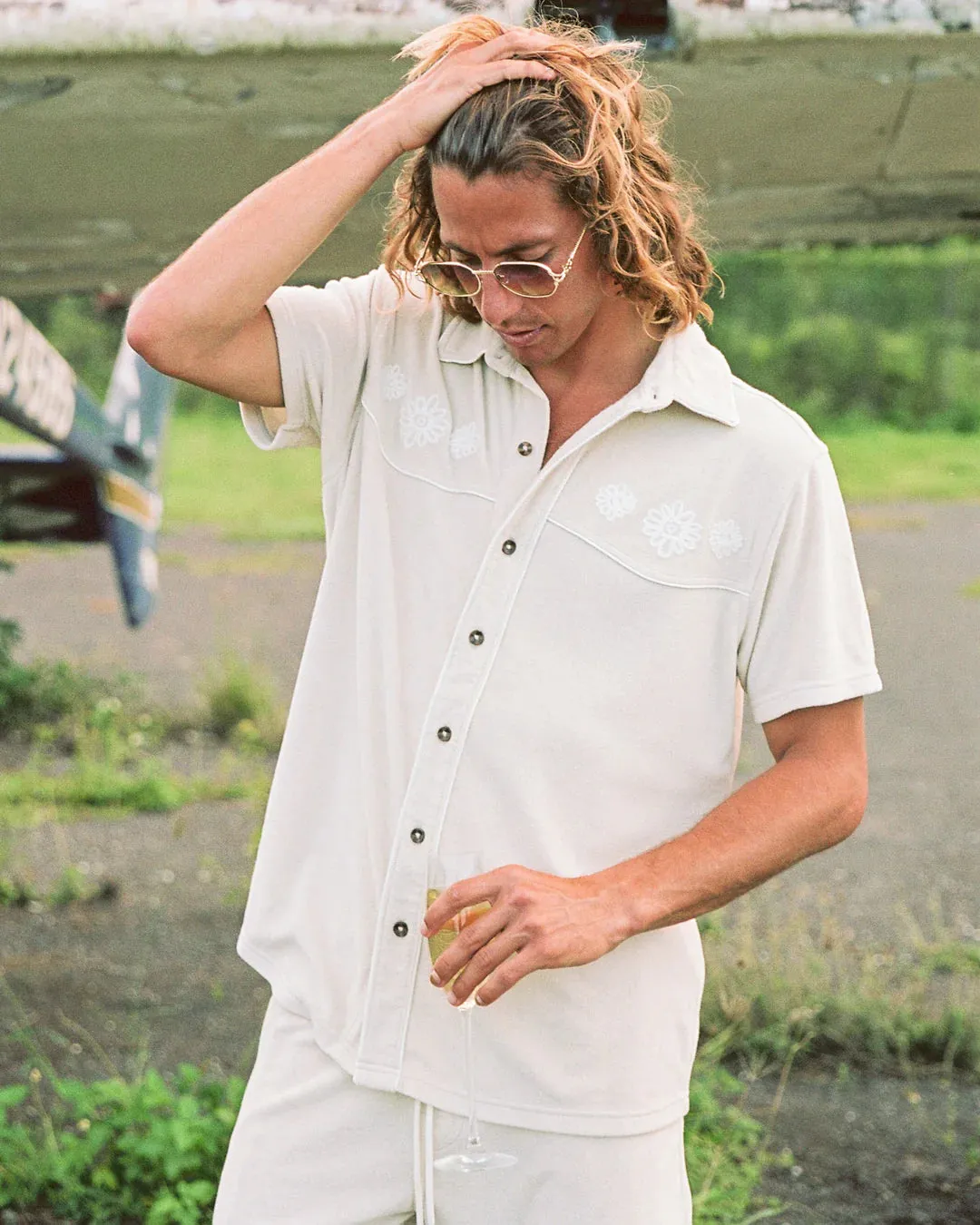 DANDY DEL MAR THE GAUCHO TERRY CLOTH SHIRT IN ALABASTER