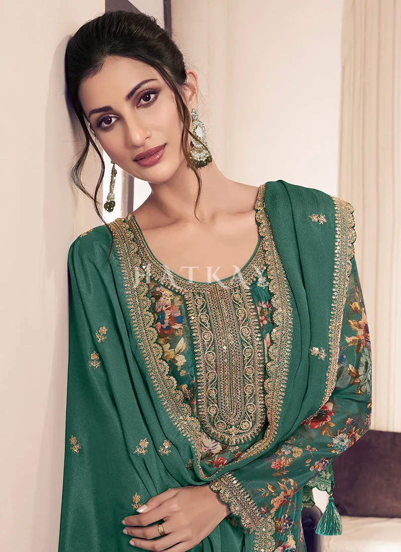 Dark Green Printed Pakistani Suit