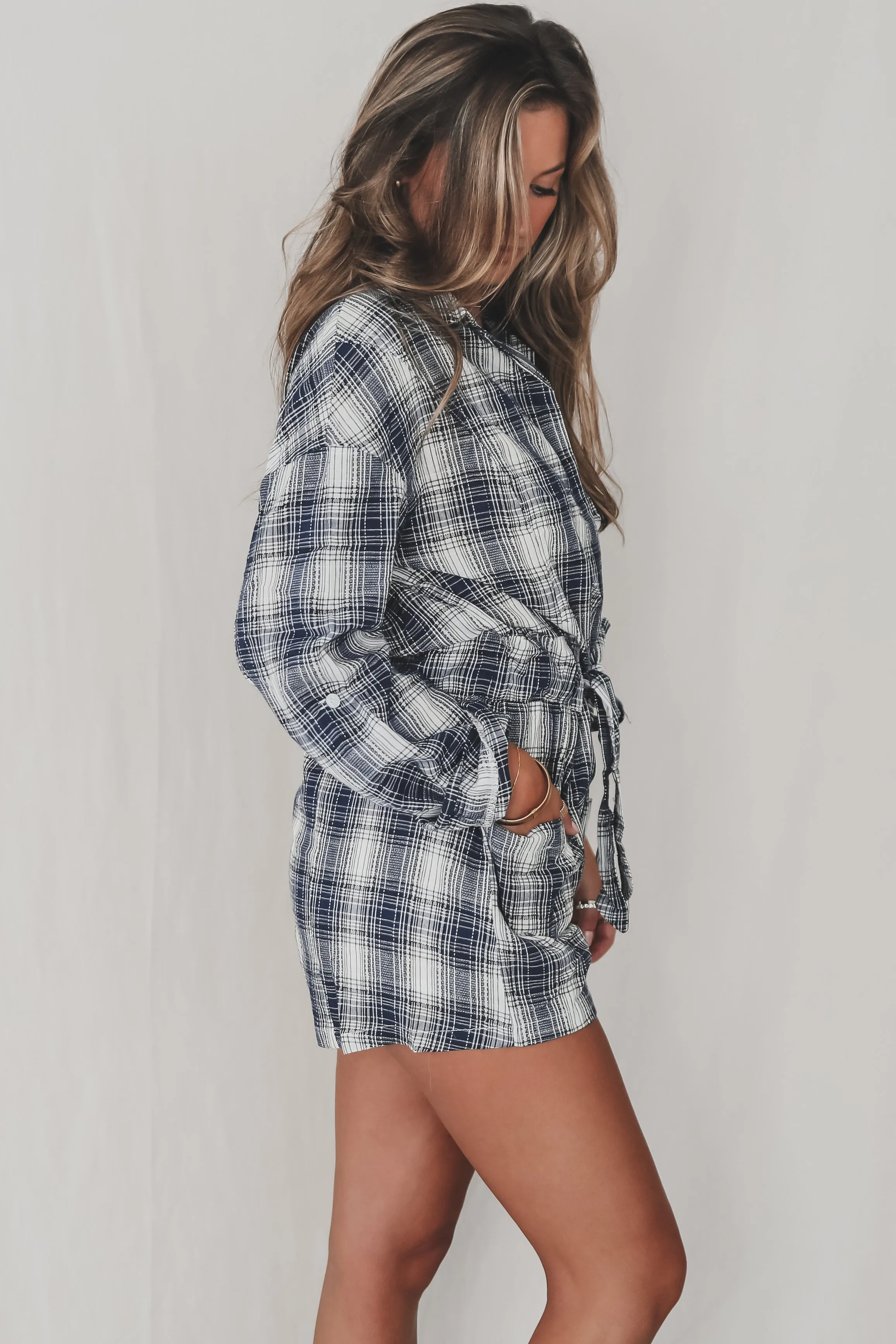 DEAL In My Feels Navy Flannel Romper