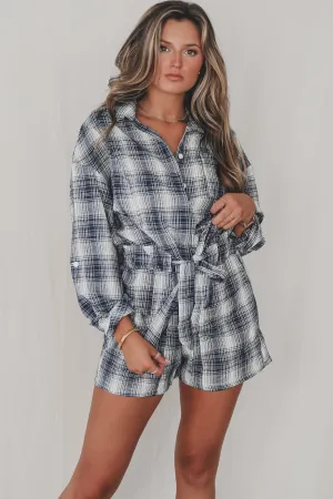 DEAL In My Feels Navy Flannel Romper