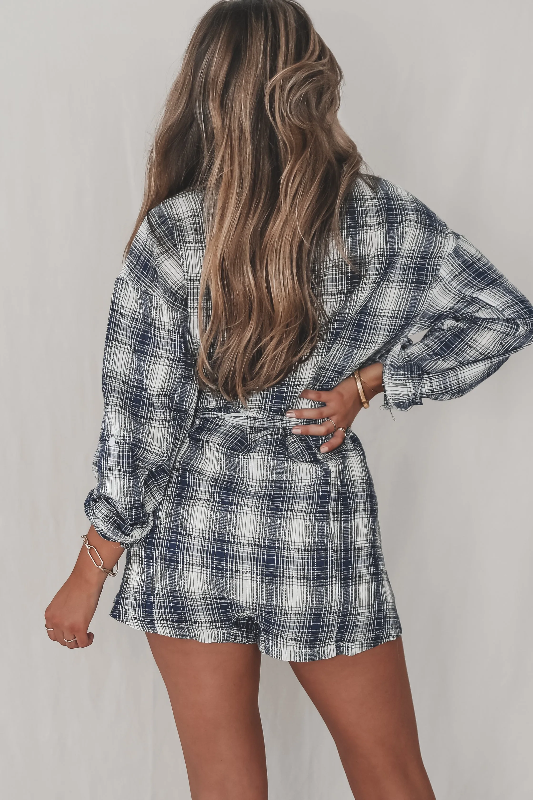 DEAL In My Feels Navy Flannel Romper