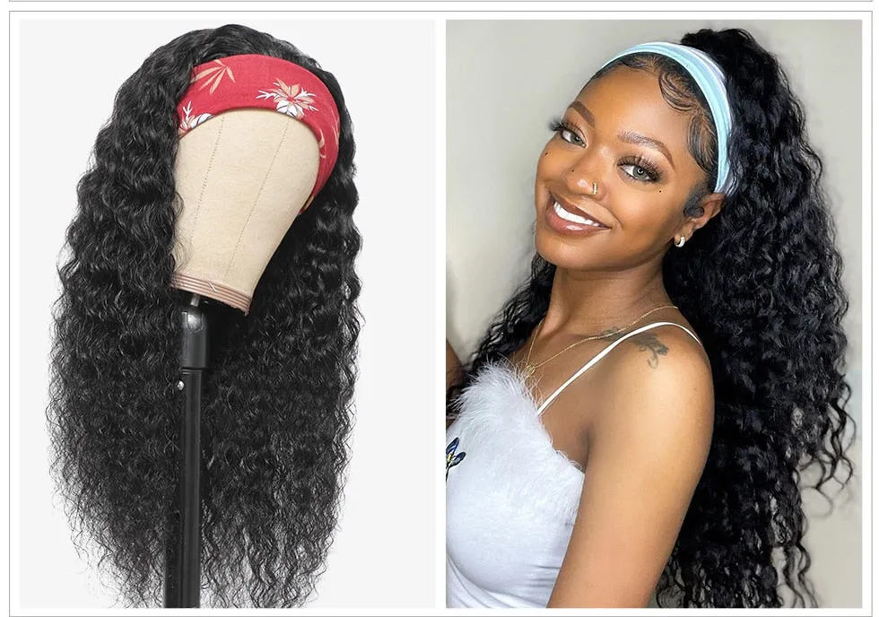 Deep Wave Curly Brazilian Human Hair Headband Wigs