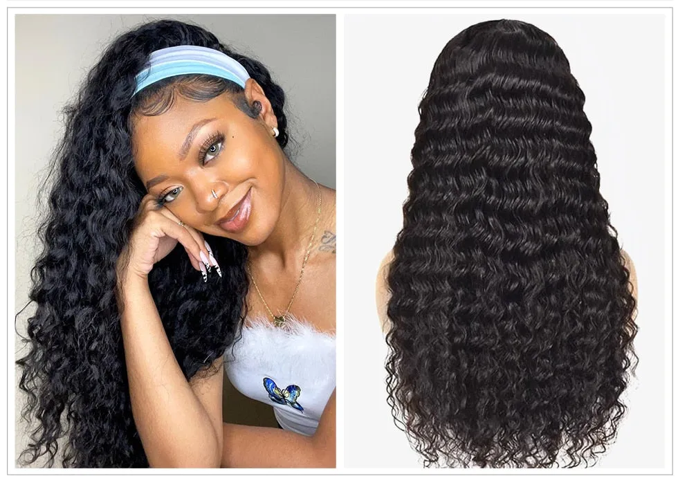 Deep Wave Curly Brazilian Human Hair Headband Wigs