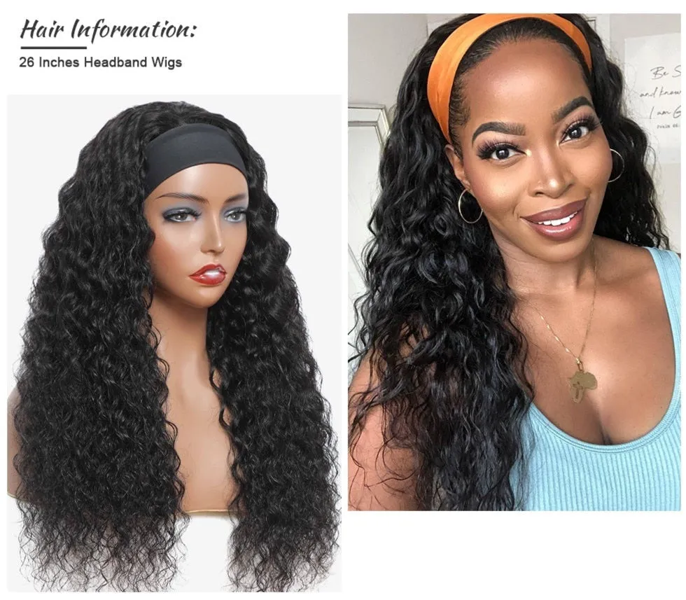 Deep Wave Curly Brazilian Human Hair Headband Wigs